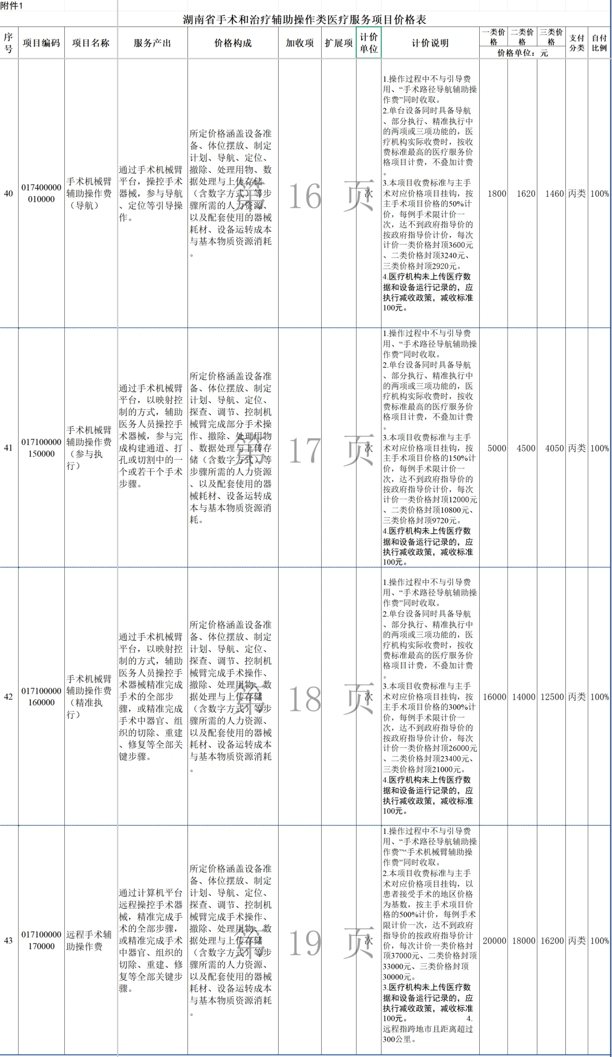 图源：《湖南省手术和治疗辅助操作类医疗服务项目价格表》